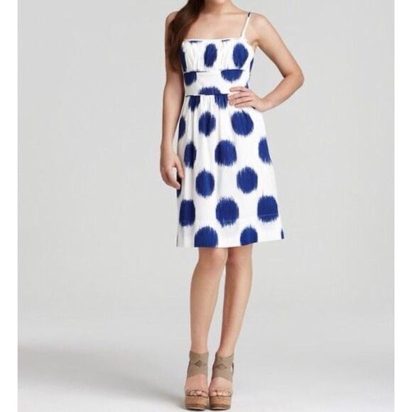 Kate Spade ♠️ Caroline Blue & White Dot Cotton Summer Dress, Size 4 - Picture 1 of 8